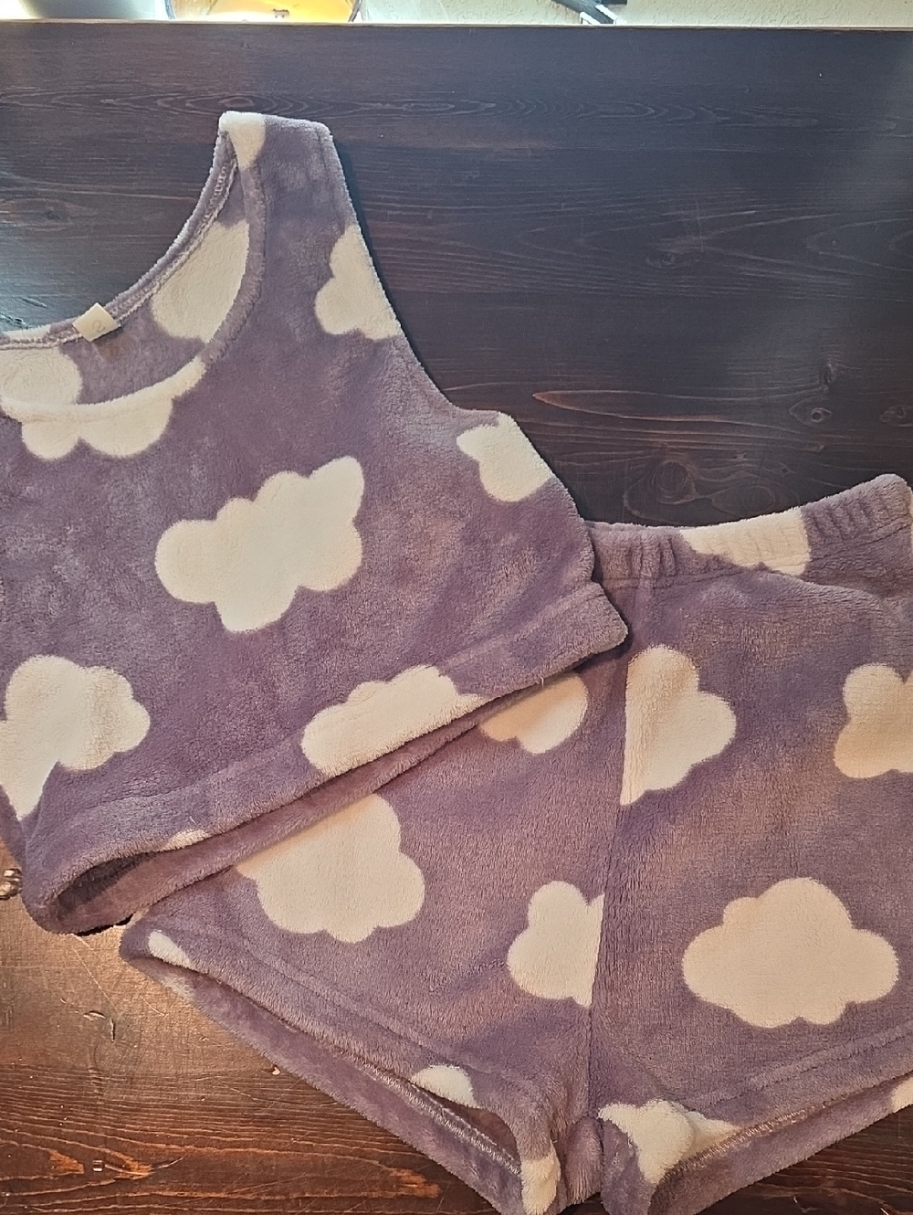 Fuzzy Cloud Print Lounge Set (Top & Shorts)
